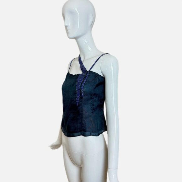 EMPORIO ARMANI 1999 Vintage Blue Silk Beaded Cami Blouse Runway Style - Picture 5 of 7